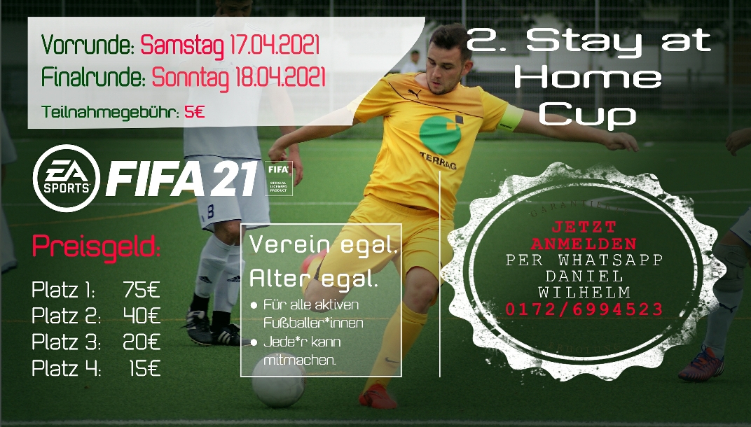 Jede/r kann mitmachen+++Einladung+++2. FIFA Stay at Home Cup 2021+++17. und 18.04.2021